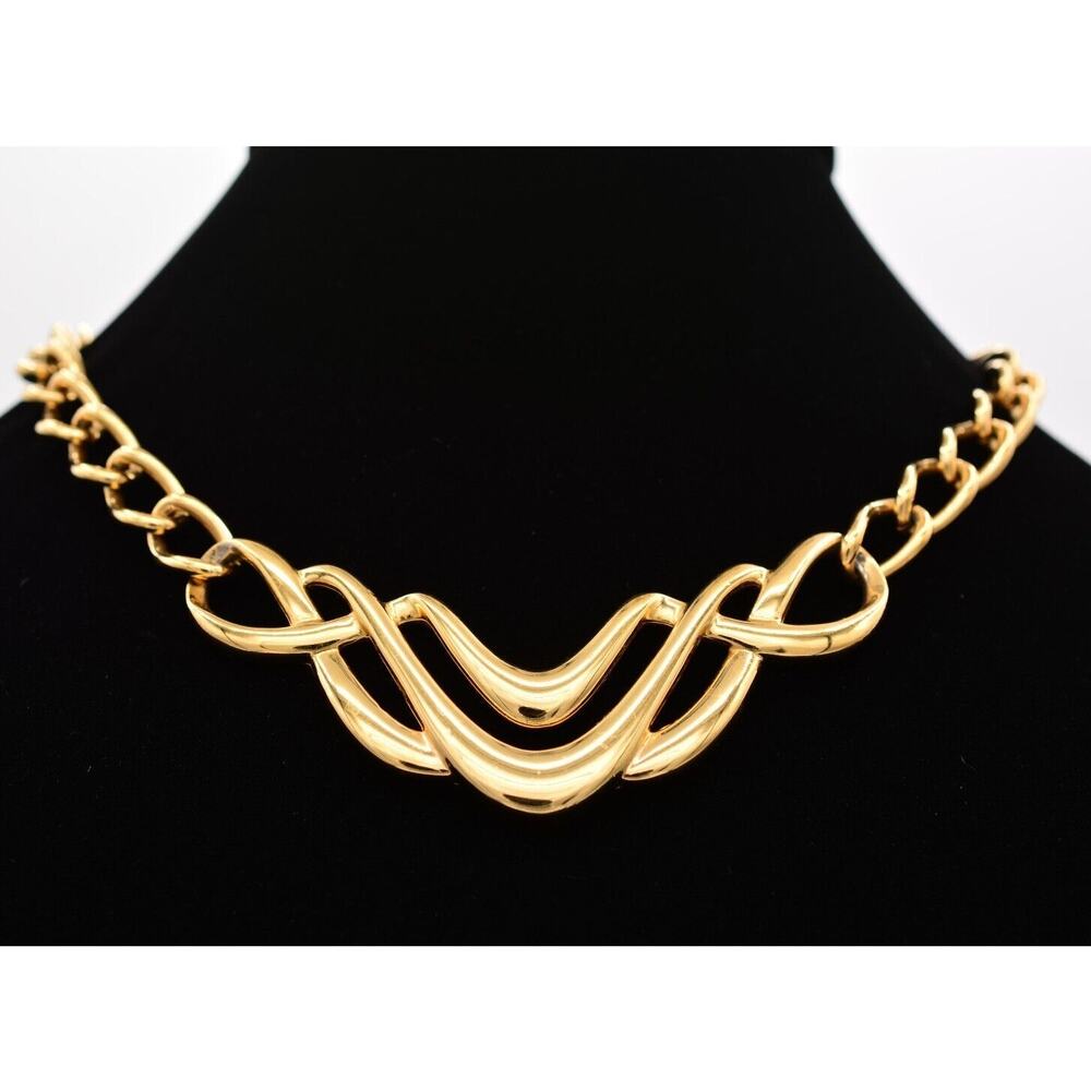 Napier Vintage Collar Necklace Gold Tone Chain Linked Chunky Signed 1980s BinK